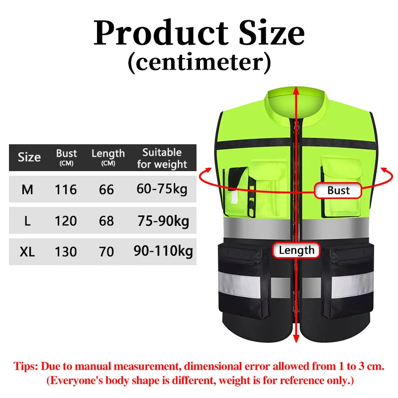 Custom LOGO Safety Vest with Pockets and Zipper Construction Vest Two Tone Workwear Vest Volunteer Uniform