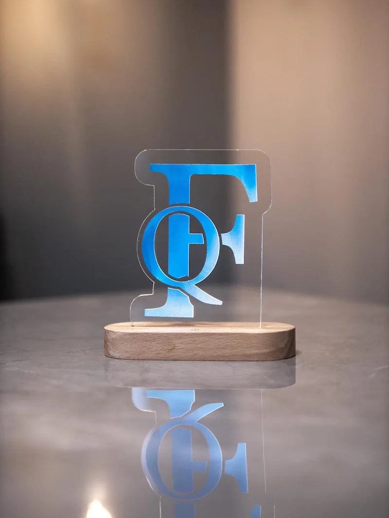 Custom Acrylic Business Logo Sign Personalized Brand QR Plaque Light Lamp Corporate Gifts Wood Social Media Table Decor Sign