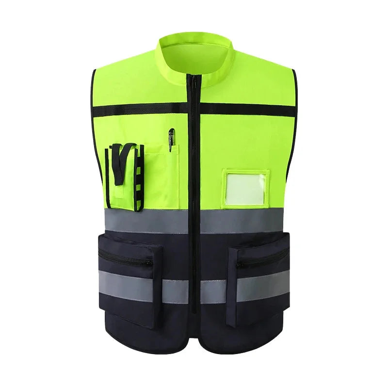 Custom LOGO Safety Vest with Pockets and Zipper Construction Vest Two Tone Workwear Vest Volunteer Uniform