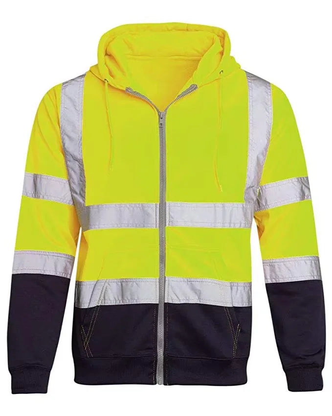 Custom LOGO High Visibility Safety Hoodied Sweatshirt Pullover Hi Vis Fleece jacket Safety Workwear
