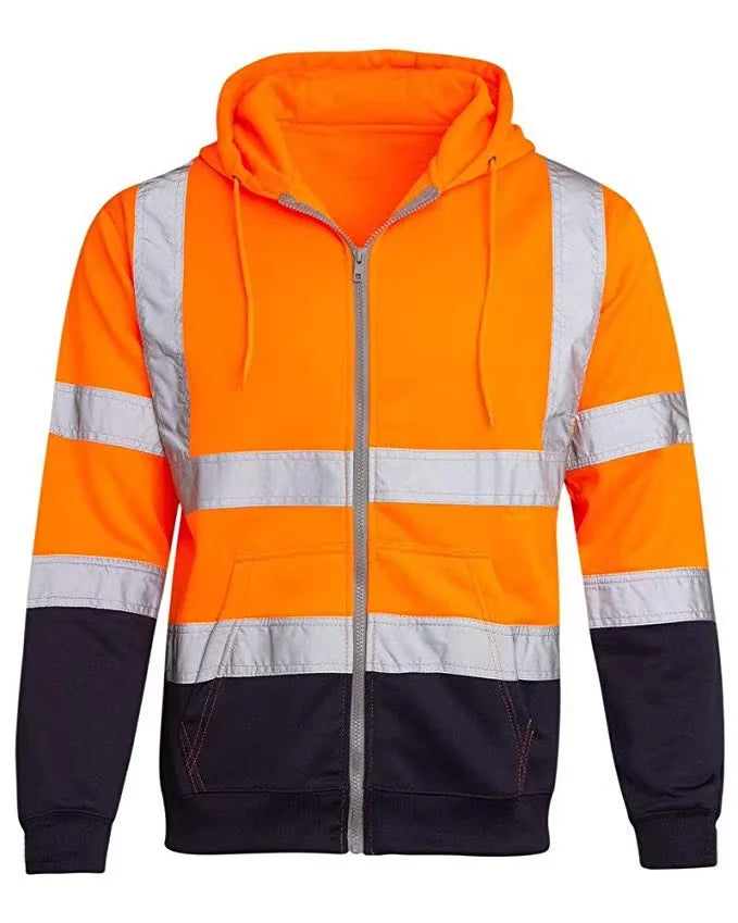 Custom LOGO High Visibility Safety Hoodied Sweatshirt Pullover Hi Vis Fleece jacket Safety Workwear