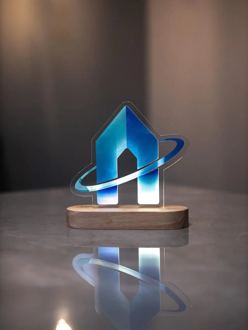 Custom Acrylic Business Logo Sign Personalized Brand QR Plaque Light Lamp Corporate Gifts Wood Social Media Table Decor Sign