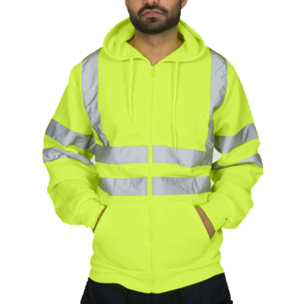 Custom LOGO High Visibility Safety Hoodied Sweatshirt Pullover Hi Vis Fleece jacket Safety Workwear