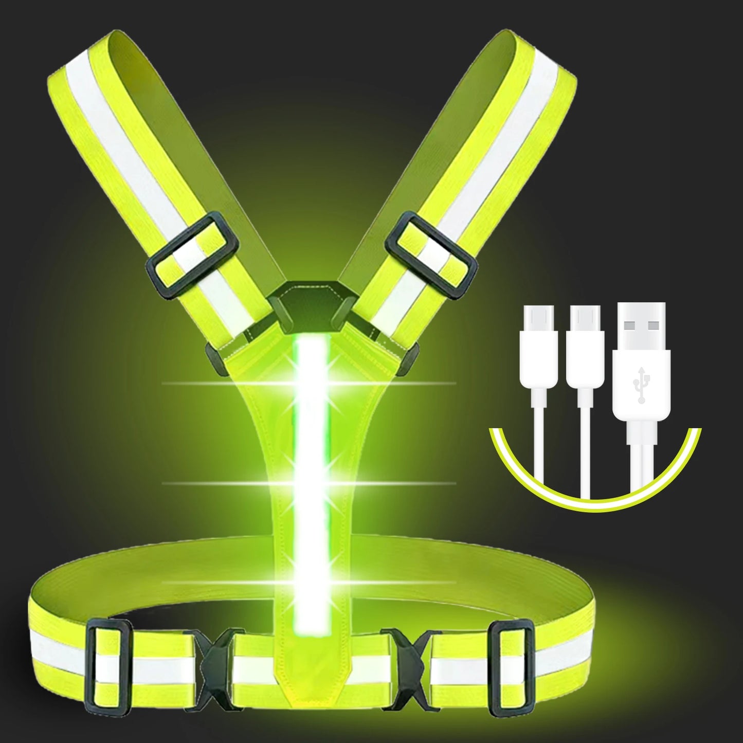 LED Reflective Vest Running Gear, 5 Lights Colors Hi Vis Reflective Gear Rechargeable Light Up Running Vest for Walking Running