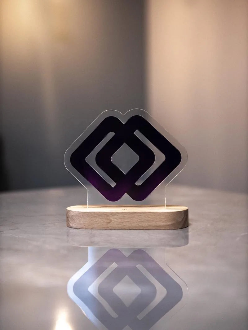Custom Acrylic Business Logo Sign Personalized Brand QR Plaque Light Lamp Corporate Gifts Wood Social Media Table Decor Sign
