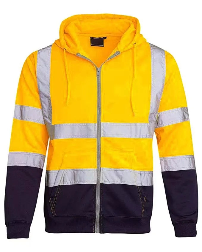 Custom LOGO High Visibility Safety Hoodied Sweatshirt Pullover Hi Vis Fleece jacket Safety Workwear