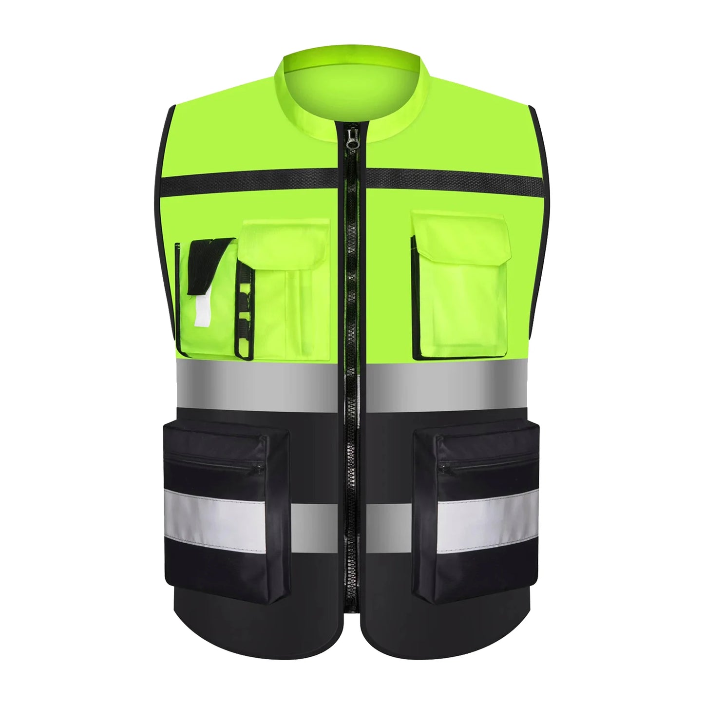 Custom LOGO Safety Vest with Pockets and Zipper Construction Vest Two Tone Workwear Vest Volunteer Uniform