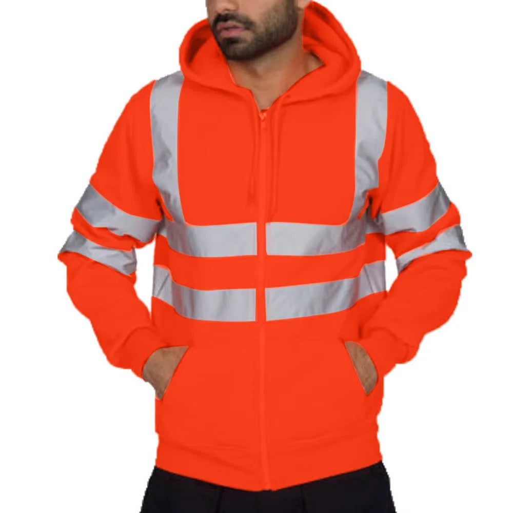 Custom LOGO High Visibility Safety Hoodied Sweatshirt Pullover Hi Vis Fleece jacket Safety Workwear